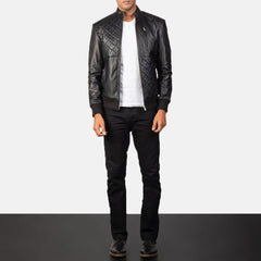 Kovean Black Leather Bomber Jacket