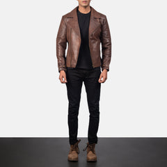 Zebon Brown Leather Biker Jacket