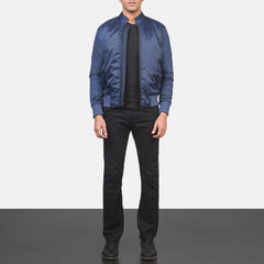 Wylin Blue Leather Bomber Jacket