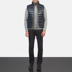 Reeves Blue Leather Puffer Vest