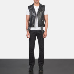 Vitet Black Leather Biker Jacket