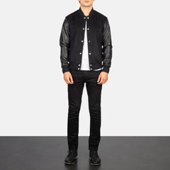 Uldon Black Leather Varsity Jacket