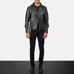 Yabion Black Leather Biker Jacket