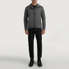 Makas Grey Leather Hooded Jacket