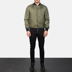 Vevet Green Leather Bomber Jacket