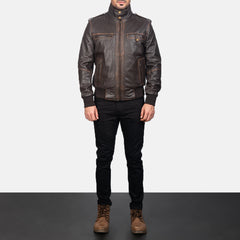Kegan Brown Leather Bomber Jacket