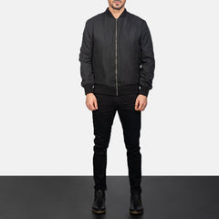 Vevet Black Leather Bomber Jacket