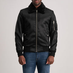 Kosar Black Leather Bomber Jacket