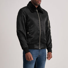 Kosar Black Leather Bomber Jacket