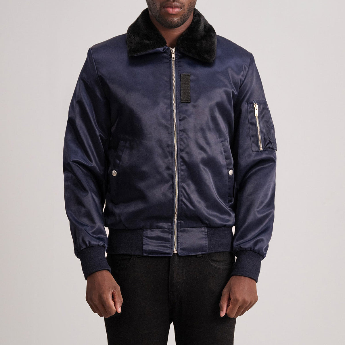 Kosar Blue Leather Bomber Jacket