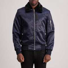 Kosar Blue Leather Bomber Jacket