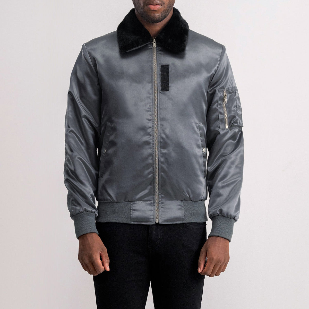 Kosar Grey Leather Bomber Jacket