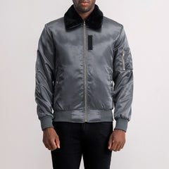 Kosar Grey Leather Bomber Jacket