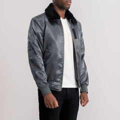 Kosar Grey Leather Bomber Jacket