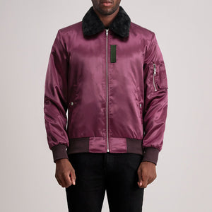 Kosar Maroon Leather Bomber Jacket