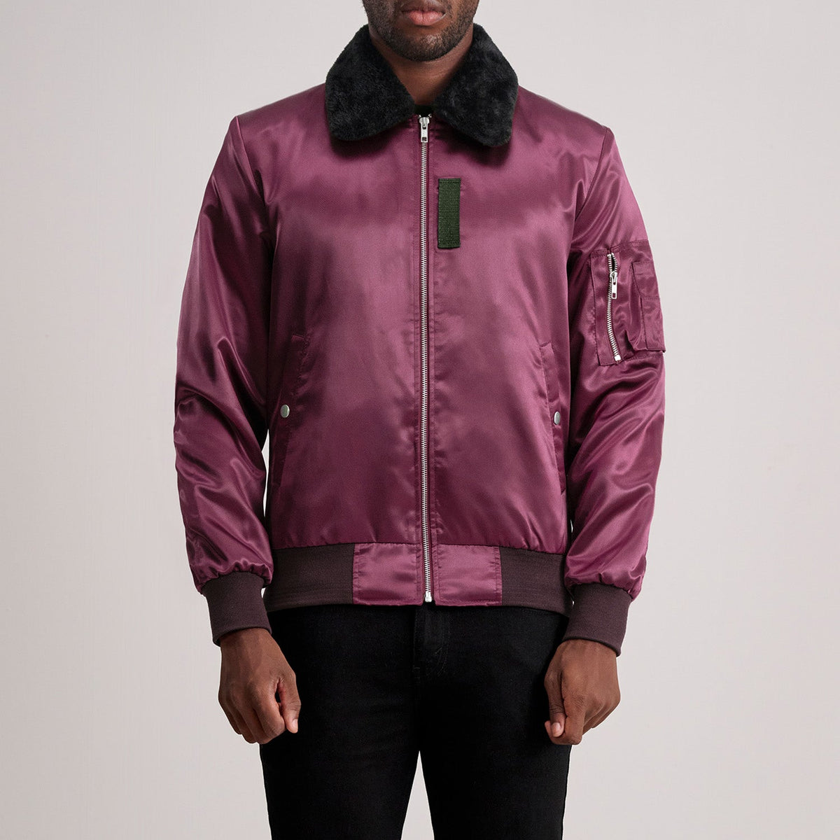 Kosar Maroon Leather Bomber Jacket