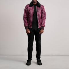 Kosar Maroon Leather Bomber Jacket