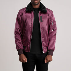Kosar Maroon Leather Bomber Jacket
