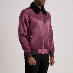 Kosar Maroon Leather Bomber Jacket