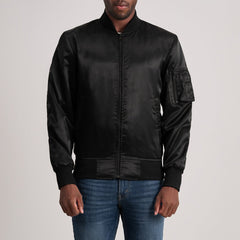 Arlis Black Leather Bomber Jacket