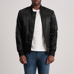 Arlis Black Leather Bomber Jacket