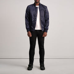 Arlis Blue Leather Bomber Jacket