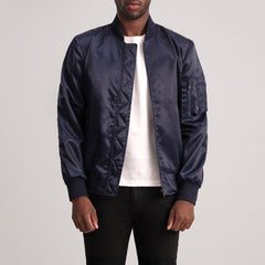 Arlis Blue Leather Bomber Jacket
