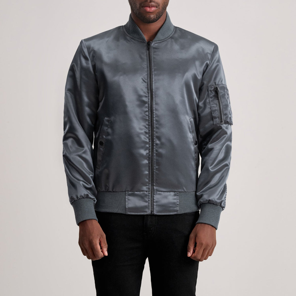 Arlis Grey Leather Bomber Jacket