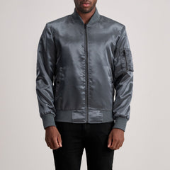 Arlis Grey Leather Bomber Jacket