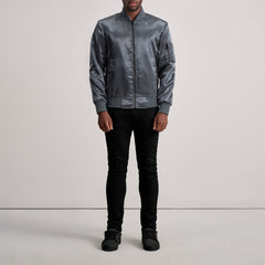 Arlis Grey Leather Bomber Jacket
