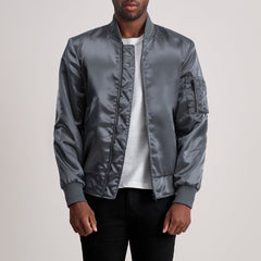 Arlis Grey Leather Bomber Jacket