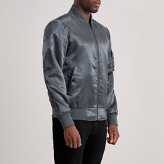 Arlis Grey Leather Bomber Jacket