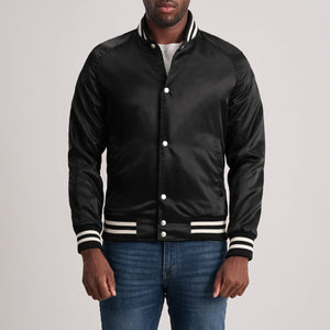 Yaken Black Leather Varsity Jacket