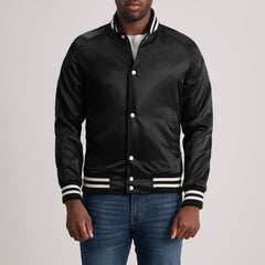 Yaken Black Leather Varsity Jacket