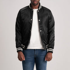 Yaken Black Leather Varsity Jacket