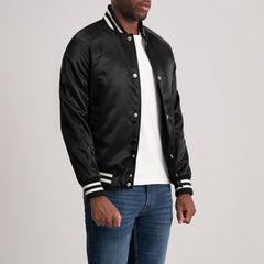 Yaken Black Leather Varsity Jacket