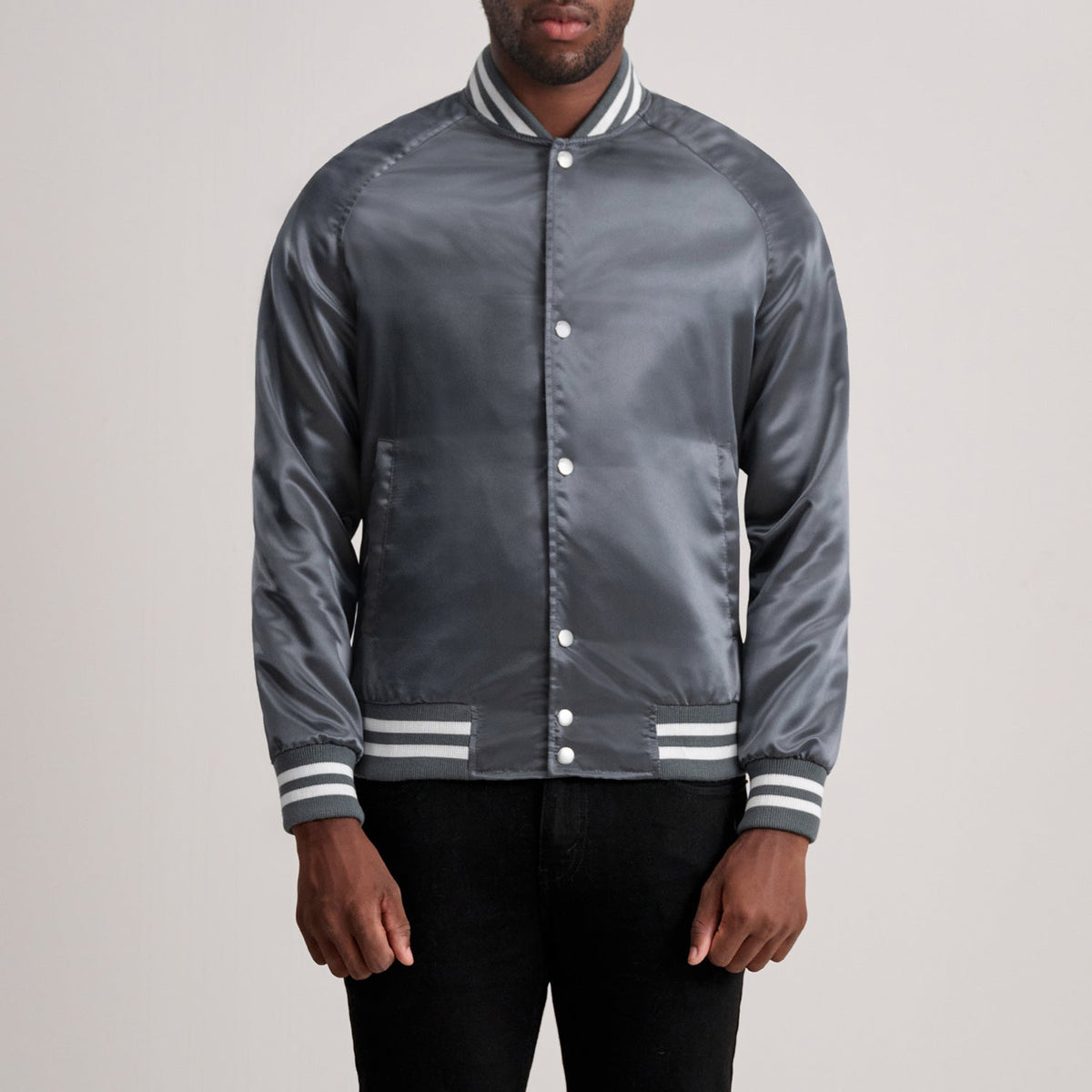 Yaken Grey Leather Varsity Jacket