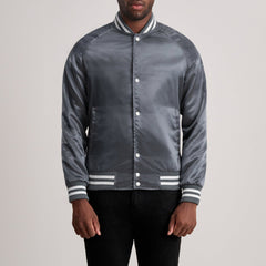 Yaken Grey Leather Varsity Jacket