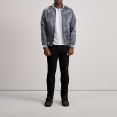 Yaken Grey Leather Varsity Jacket