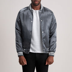 Yaken Grey Leather Varsity Jacket