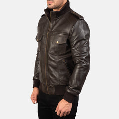 Elnas Brown Leather Bomber Jacket