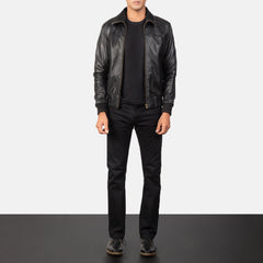 Rokin Black Leather Bomber Jacket