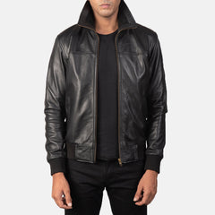 Rokin Black Leather Bomber Jacket