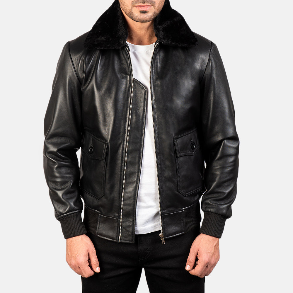 Nitor Black Leather Bomber Jacket