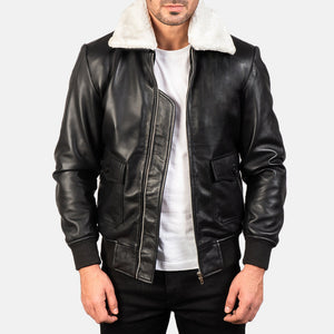 Nitor Black White Leather Bomber Jacket