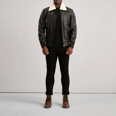 Nitor Brown Cream Leather Bomber Jacket