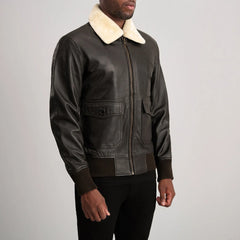 Nitor Brown Cream Leather Bomber Jacket