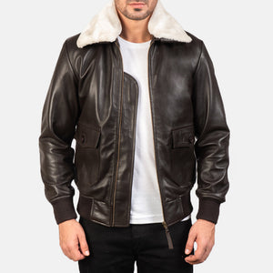 Nitor Brown Leather Bomber Jacket