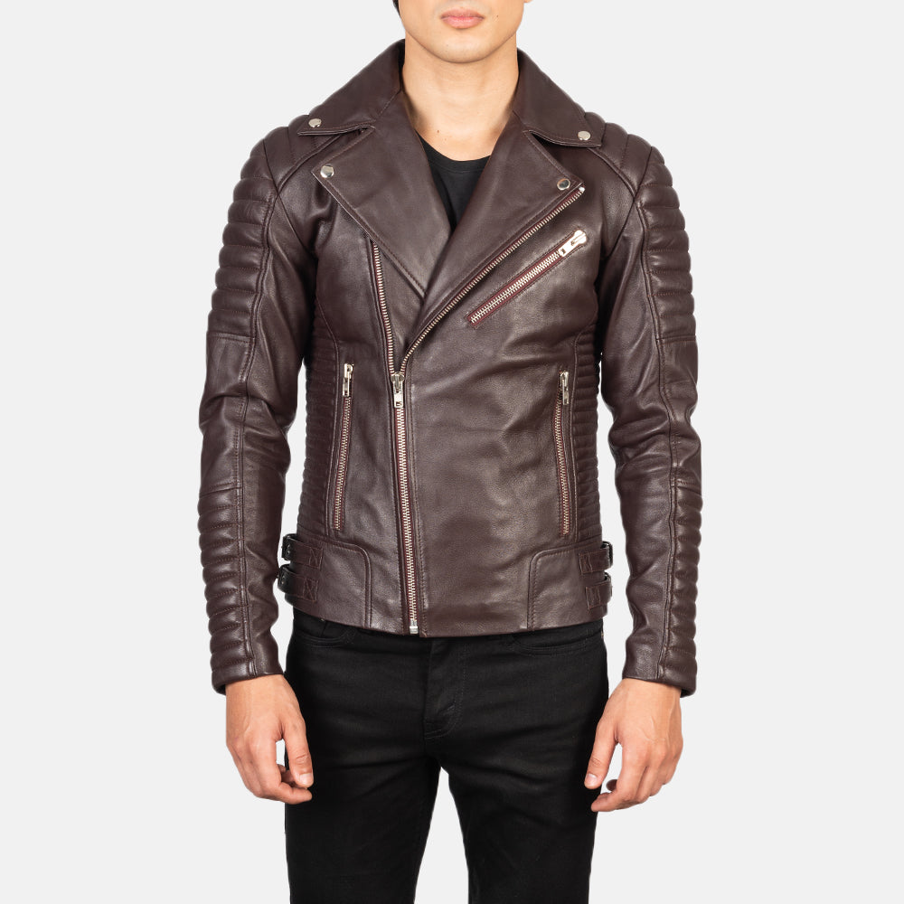 Konis Maroon Leather Biker Jacket