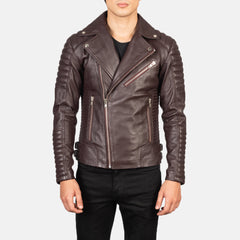 Konis Maroon Leather Biker Jacket